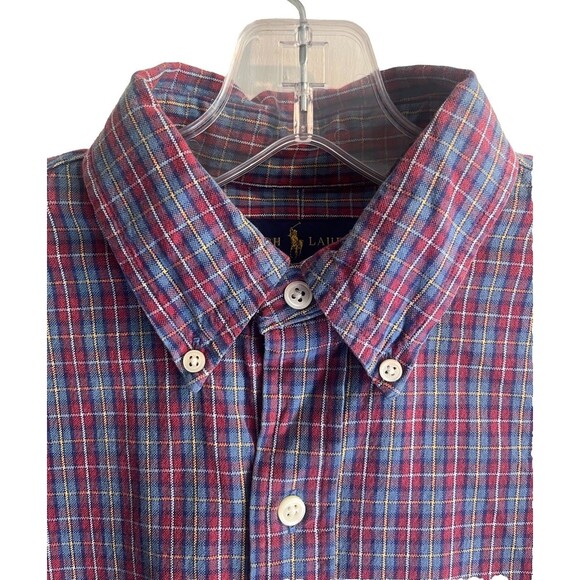 Ralph Lauren Men's Button Up Shirt Red Blue Plaid Cotton Logo Casual Small - Picture 3 of 12